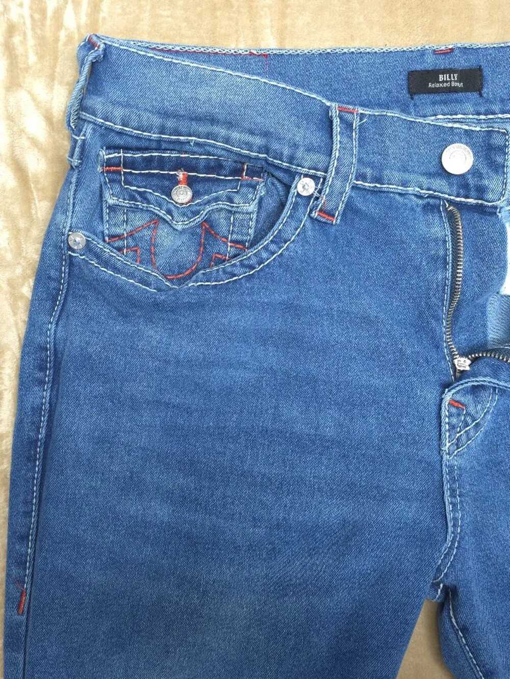 True Religion Billy Relaxed Bootcut Jeans Mens 36 Blue Flap Pocket